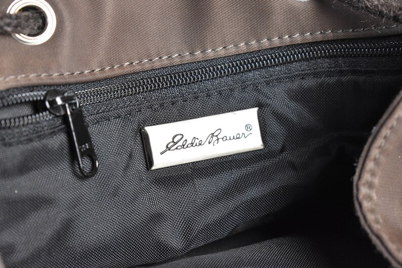 Brown Nylon /& Leather Eddie Bauer Backpack Purse Shoulder Bag