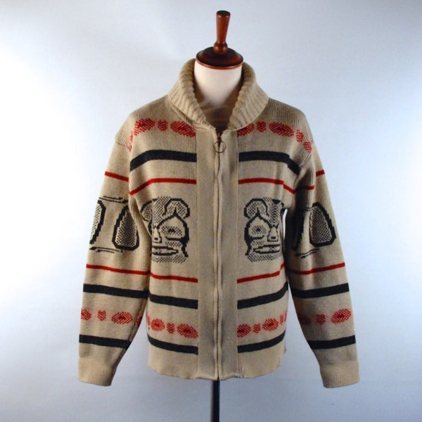 Reserved for Philip/// Rare Pendleton Bear Totem Cowichan Sweater, 1970's Cowichan, Big Lebowski Cardigan, Size Large