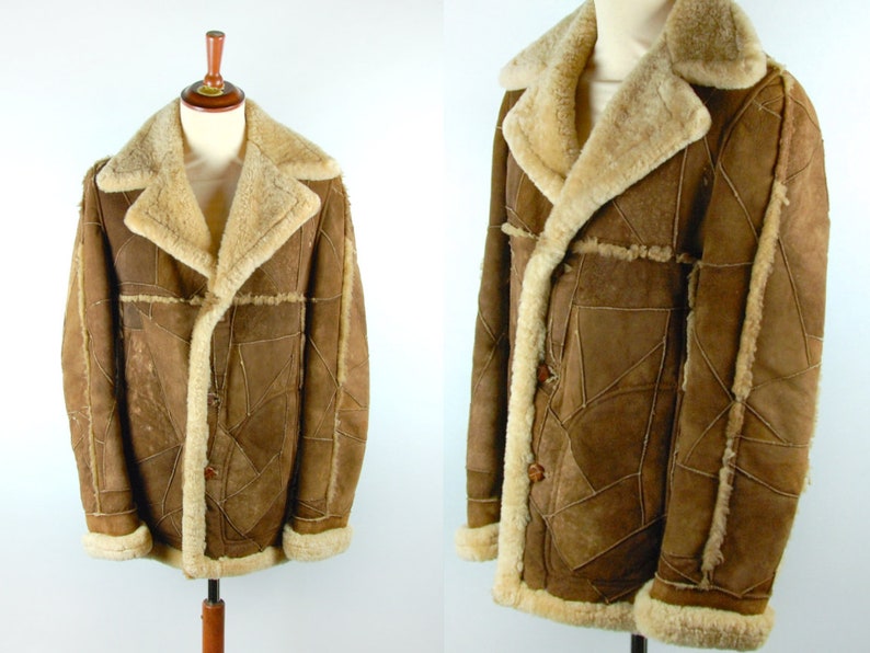 Patchwork Shearling And Leather Coat Size 42 Shearling Barn Etsy
