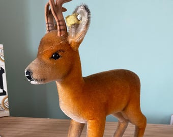 Super RARE: Steiff BIG Roebuck, 1820/ 35, approx. 34 cm, Vintage, Button, Flag, 50s, 60s, roebuck, Bambi, fern,