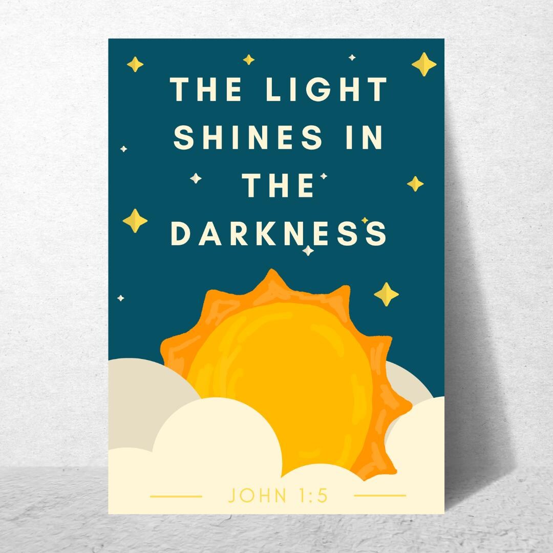 John 1:5 - Light Shines in the Darkness -bible Verse Wall Art ...