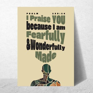 Salmo 139:14 - Te alabo - Versículo bíblico para pared - Arte cristiano para pared - Póster cristiano - Póster bíblico - Impresión de cita única