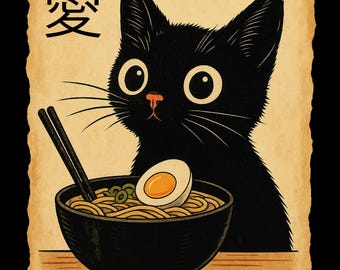 Kawaii Anime Cat Ramen PNG: Funny Graphic Design (Digital Download