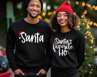 Personalized Santa's Favorite Ho and Santa Couple Christmas Sweatshirt: Xmas Party Couple