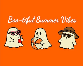 Summerween Ghost PNG: Kawaii Spooky Halloween Beach Design (Digital Download