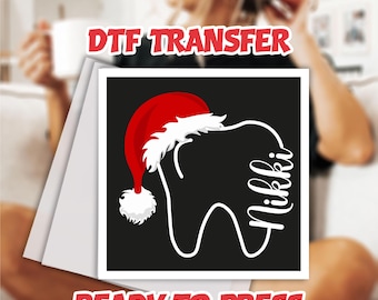 Personalized Name Tooth Dtf: Dentis Gift, Santa Hat Tooth White Text