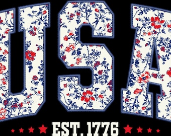 Floral USA Flag PNG: 4th of July Patriotic Design (Digital Download