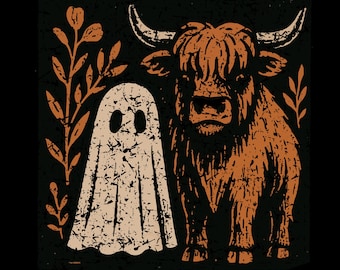 Fall Highland Cow Ghost PNG: Halloween Spooky Season Sublimation (Digital Download)