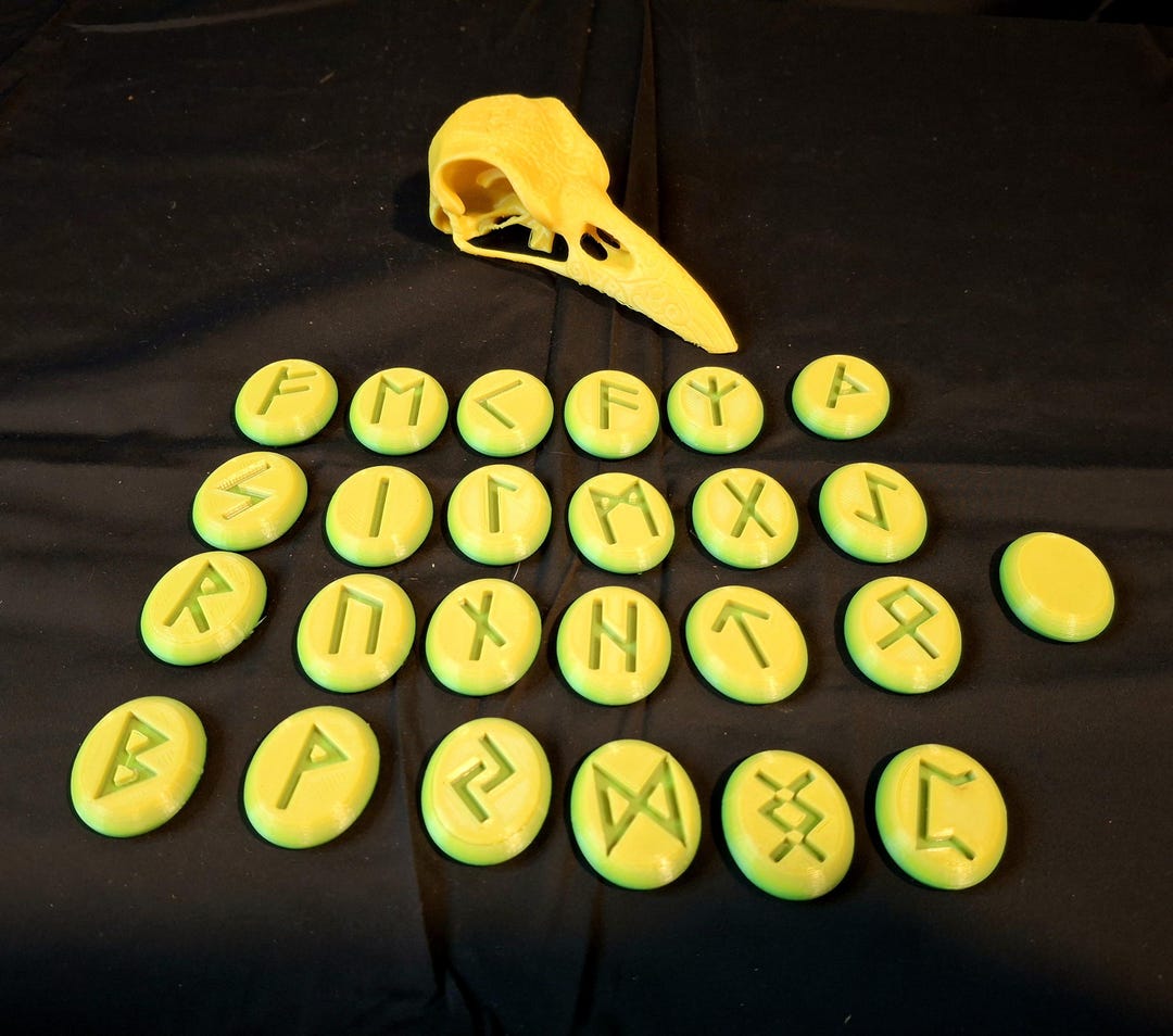 Futhark Runes • 25 Runes + Raven Skull Option • 3D Divination Set ...