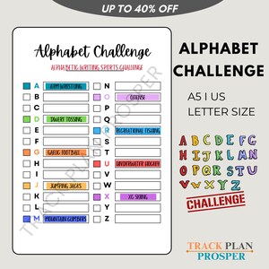 Jogo de desafio do alfabeto - Atividade de conclusão de frases - Jogo de aprendizagem de letras de A a Z - Jogo de palavras divertido para crianças e adultos - Jogo de sala de aula e educação domiciliar