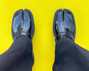 Leren Tabi schoenen, loafers met gesplitste neus, Japanse stijl Mary Janes, handgemaakte unisex retro platte schoenen, Oxford schoenen, mocassins