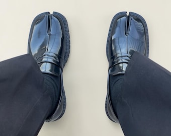 Zapatos Tabi de cuero, mocasines con punta dividida, estilo japonés, Mary Janes, hechos a mano, unisex, retro, planos, Oxford, mocasines