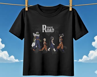 Dragon Road T-Shirt, Retro Anime Lineup Style, 90s Japanese Streetwear