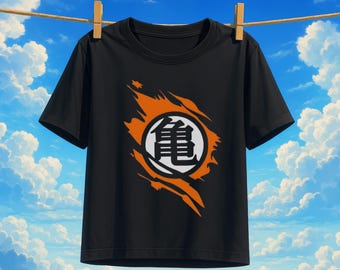 Japanese Turtle Kanji Shirt, Martial Arts Anime Streetwear, 90s Japanese Manga Style