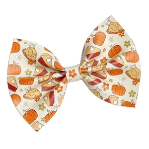 Thanksgiving Hair Bow, Pumpkin Pie Hair Bow, Thanksgiving Feast Bow, Toddler Hair Bow, Leather Bows, Pumpkin Hair Bow, Thanksgiving Clip