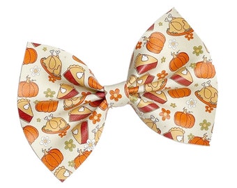 Thanksgiving Hair Bow, Pumpkin Pie Hair Bow, Thanksgiving Feast Bow, Toddler Hair Bow, Leather Bows, Pumpkin Hair Bow, Thanksgiving Clip