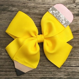 Pencil Bow, Back to School Bow, Yellow Pencil Hair Bow, School Bows, Kindergarten Bow, School Hair Bows, Pencil Hair Clip, Preschool Bow