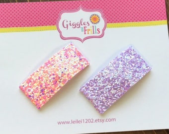 Glitter Snap Clips, Pink and Purple Hair Clip Set, Glitter Hair Bows, Toddler Hair Clips, Snap Clip Bows, Glitter Snap Clip