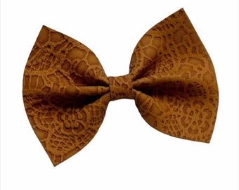 Brown Hair Bow, Girls Tan Bow, Terracotta Hair Bow, Faux Leather Bows, Toddler Hair Bow, Brown Lace Bow, Solid Hair Bows, Fall Bows