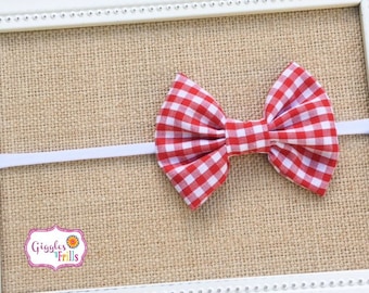 Red Gingham Bow Headband, Gingham Bow, Red Baby Headband, Nylon Headband, Red and White Headband, Red and White Checkered Headband