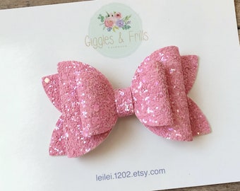 Pink and Orange Girls Hazir Bow Boutique layered bows for Babies Toddler Glitter