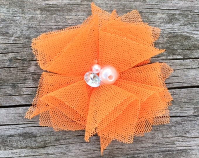 Orange Flower Hair Clip Bright Orange Hair Clip Orange Tulle Etsy