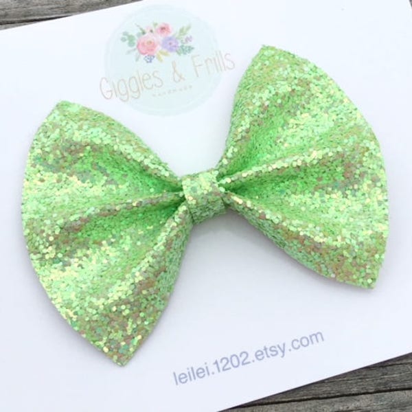 Lime Glitter Hair Bow, Lime Green Bow, Glitter Bows, Toddler Hair Bow, Lime Green Hair Clip, Girls Lime Hair Bow, Glitter Hair Clip