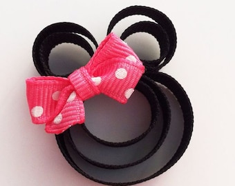 Mouse with a Pink Bow Hair Clip, Toddler Hair Clip, Pink and White Polka Dotted Minnie Mouse Hair Clip, Girls Hair Clip, Bows for Girls
