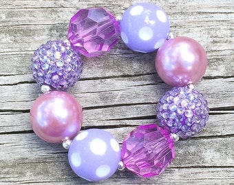 Purple Chunky Bracelet, Toddler Bracelet, Chunky Necklace, Bubblegum Jewelry, Purple Polka Dot Bracelet, Lavender Chunky Bracelet