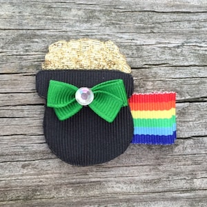 St. Patrick's Day Hair Bows, Pot of Gold Hair Clip, St. Patty's Day Hair Clip, St. Patrick's Day Hair Clip, Toddler Hair Bows image 1