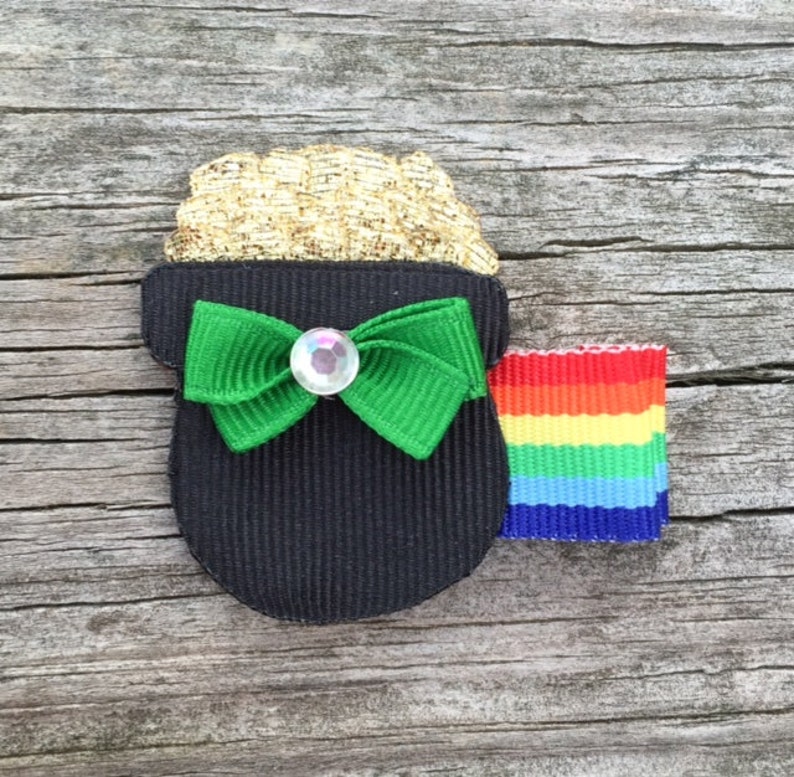 St. Patrick's Day Hair Bows, Pot of Gold Hair Clip, St. Patty's Day Hair Clip, St. Patrick's Day Hair Clip, Toddler Hair Bows image 1