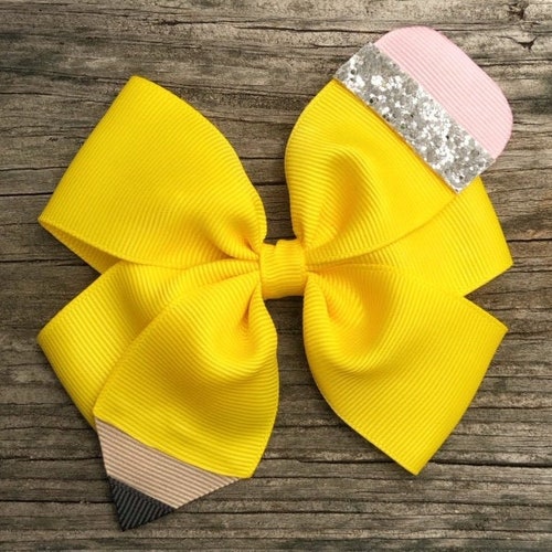 Pencil Hair Bow, Back to School Hair Bow, First Day of School Bow, Yellow Pencil Hair Clip, Kindergarten Hair Bow, Preschool Hair Bow