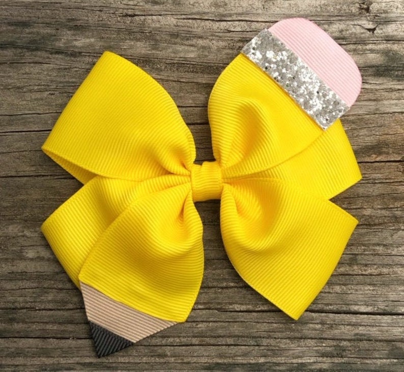 Pencil Bow, Back to School Bow, Yellow Pencil Hair Bow, School Bows, Kindergarten Bow, School Hair Bows, Pencil Hair Clip, Preschool Bow image 1