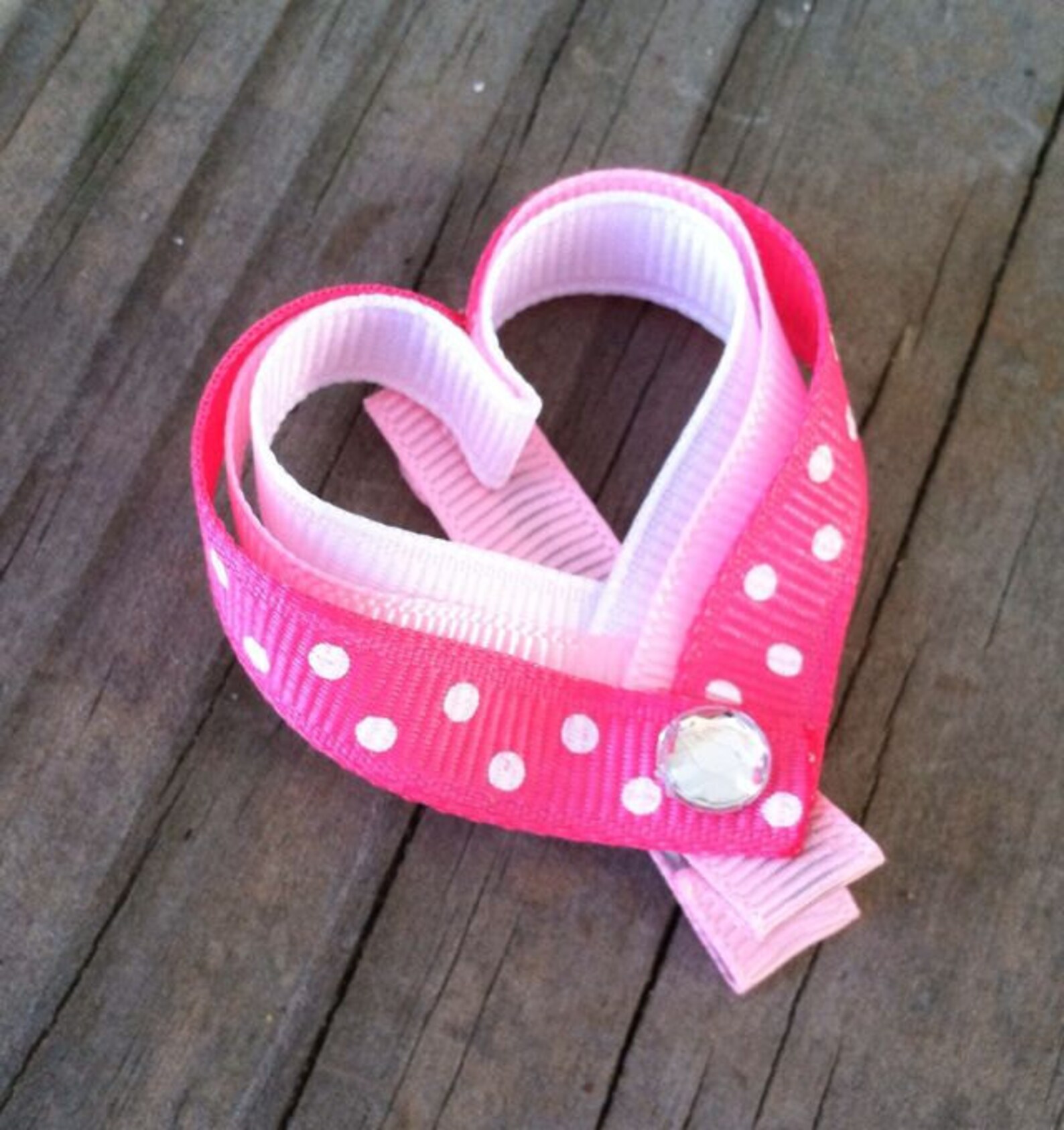 Heart Hair Clip Pink and White Polka Dotted Heart Hair Clip Etsy