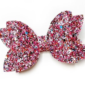 Pink Glitter Bow, Sparkly Pink Bow, Toddler Bow, Glitter Bows, Girls Pink Bow, Glitter Barrette, Pink Glitter Clip, Multi-Colored Pink Bow