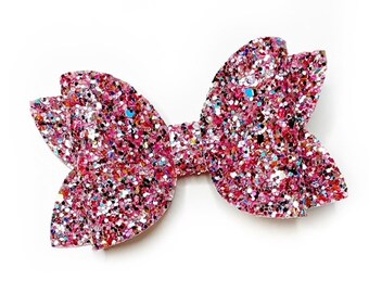 Pink Glitter Bow, Sparkly Pink Bow, Toddler Bow, Glitter Bows, Girls Pink Bow, Glitter Barrette, Pink Glitter Clip, Multi-Colored Pink Bow