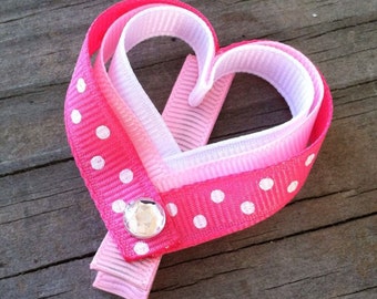 Heart Hair Clip, Pink and White Polka Dotted Heart Hair Clip, Pink Heart Hair Clip, Toddler Hair Clip, Valentine's Day Hair Bows, Hair Bows