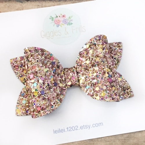 Holiday Gold Glitter Hair Bow Clip - Etsy