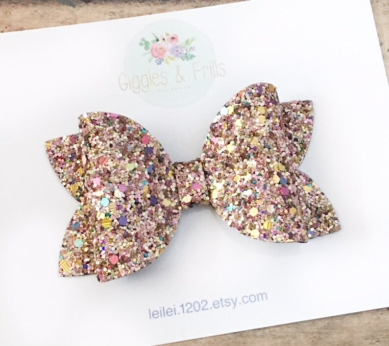 Girls Glitter Bow Glitter Barrette Toddler Hair Bow Gold Glitter Bow Glitter Bow Headband Gold Hair Clip Gold Sparkly Bow