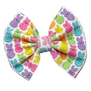 Marshmallow Peep Hair Bow, Bright Peeps Hair Bow, Girls Fabric Bow, Easter Hair Bow, Easter Bunny Hair Bow, Easter Bunny Barrette