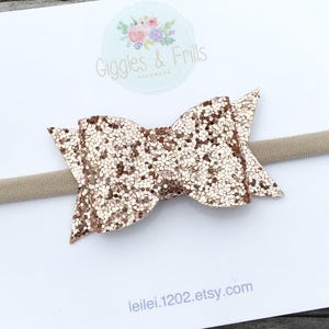 Rose Gold Bow Headband, Rose Gold Baby Headband, Glitter Headband, Infant Headband, Rose Gold Glitter Headband, Rose Gold Glitter Bow