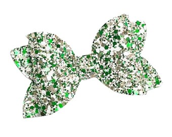 Green and Gold Glitter Bow, St Patrick's Day Hair Bow, St Patty's Day Bow, Sparkly Green Bow, Glitter Hair Bow, Toddler Hair Bow, Girls Bows