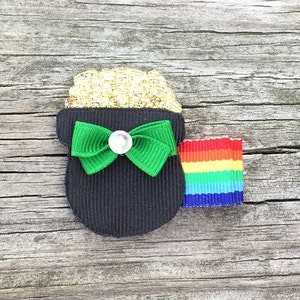 St. Patrick's Day Hair Bows, Pot of Gold Hair Clip, St. Patty's Day Hair Clip, St. Patrick's Day Hair Clip, Toddler Hair Bows image 3