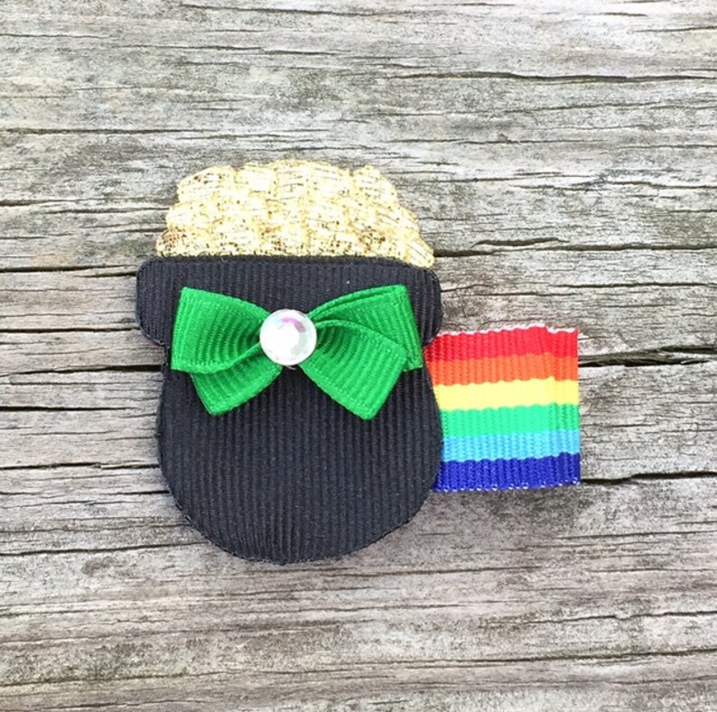 St. Patrick's Day Hair Bows, Pot of Gold Hair Clip, St. Patty's Day Hair Clip, St. Patrick's Day Hair Clip, Toddler Hair Bows image 3