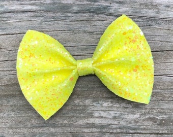 Neon Yellow Bow, Neon Yellow Glitter Bow, Toddler Bow, Neon Hair Bows, Bright Yellow Bow, Neon Yellow Hair Bow, Fluorescent Yellow Bow