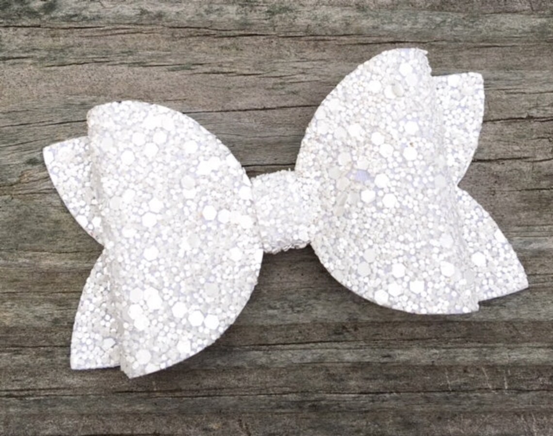 White Glitter Bow Girls White Glitter Bow Toddler Hair Bow - Etsy