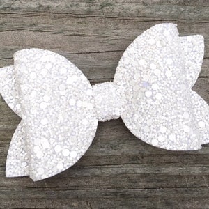 White Glitter Bow, Girls White Glitter Bow, Toddler Hair Bow, Sparkly White Bow, White Glitter Barrette, Glitter Bows, White Glitter Clip image 2