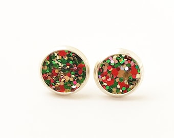 Red and Green Earrings, Christmas Earrings, Holiday Stud Earrings, Ladies Stud Earrings, Christmas Jewelry, Ladies Holiday Earrings