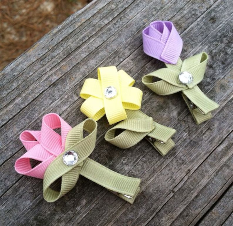 Flower Hair Clips SET OF 3 Spring Hair Clips Ribbon Etsy