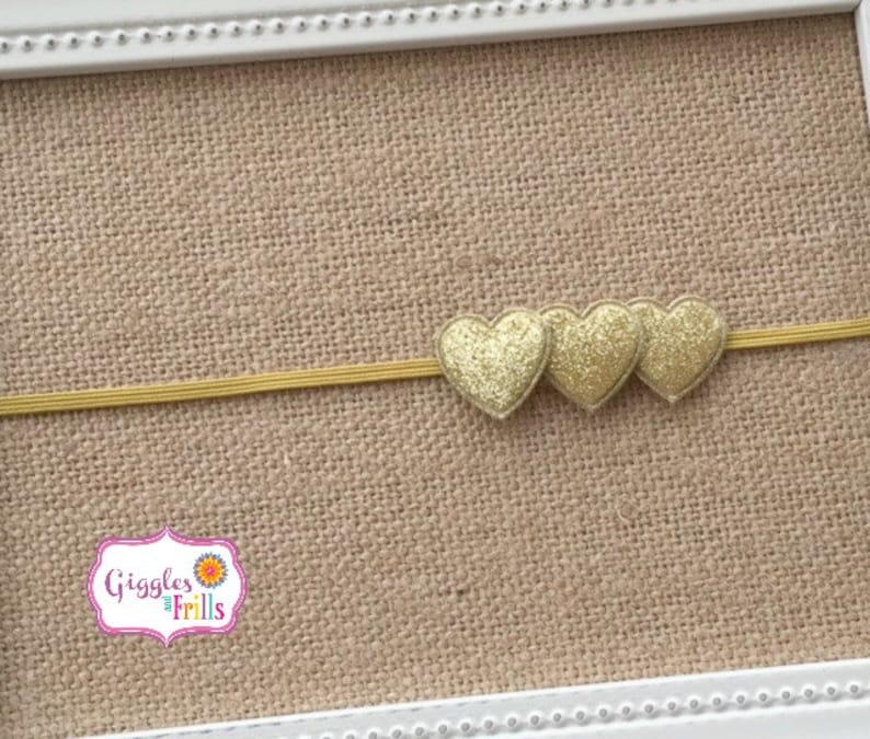 Gold Baby Headband, Glitter Headbands, Gold Sparkly Headband, Gold Heart Headband, Toddler Headband, Newborn Headband, Valentine Headband image 2